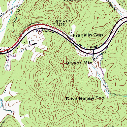 Topographic Map of Bryant Mountain, NC