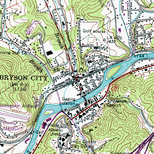 Topographic Map of Bryson City, NC