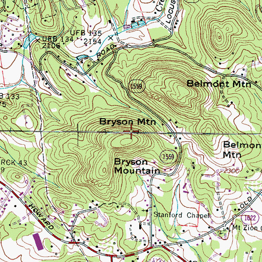 Topographic Map of Bryson Mountain, NC