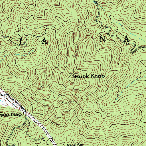 Topographic Map of Buck Knob, NC