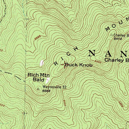 Topographic Map of Buck Knob, NC