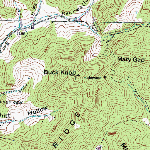 Topographic Map of Buck Knob, NC