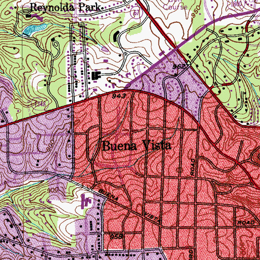 Topographic Map of Buena Vista, NC