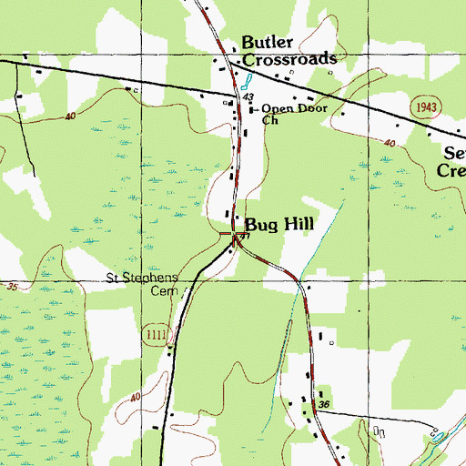 Topographic Map of Bug Hill, NC