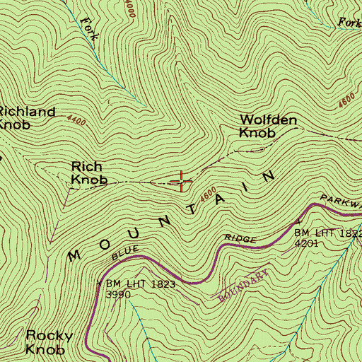 Topographic Map of Bull Mountain, NC