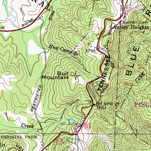 Topographic Map of Bull Mountain, NC