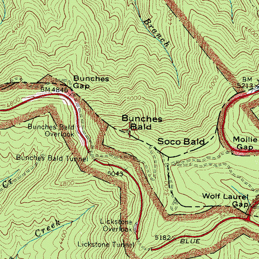Topographic Map of Bunches Bald, NC