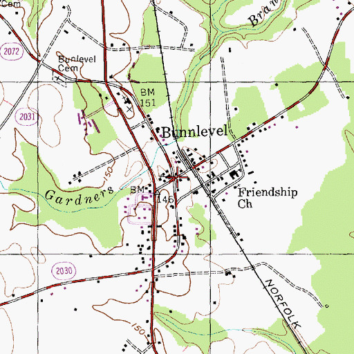 Topographic Map of Bunnlevel, NC