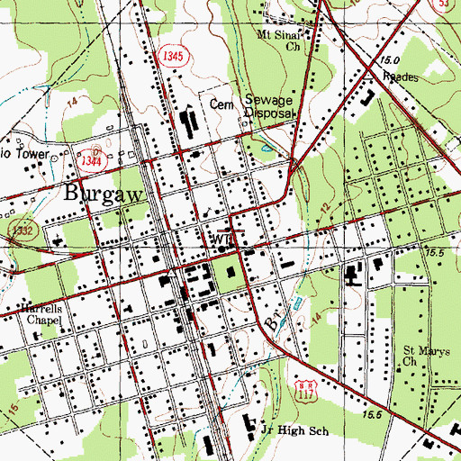 Topographic Map of Burgaw, NC