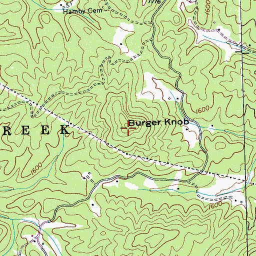 Topographic Map of Burger Knob, NC