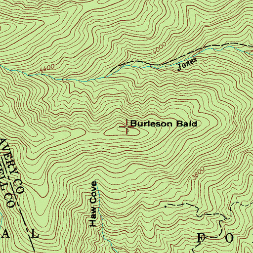 Topographic Map of Burleson Bald, NC