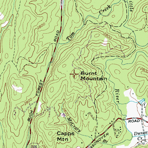 Topographic Map of Burnt Mountain, NC