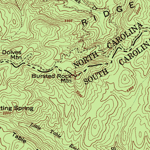 Topographic Map of Bursted Rock Mountain, NC