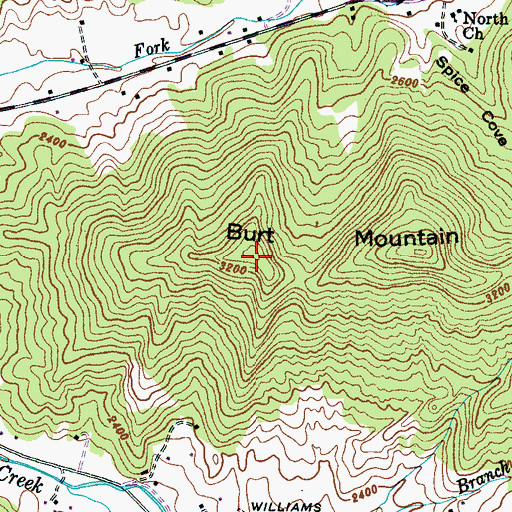 Topographic Map of Burt Mountain, NC