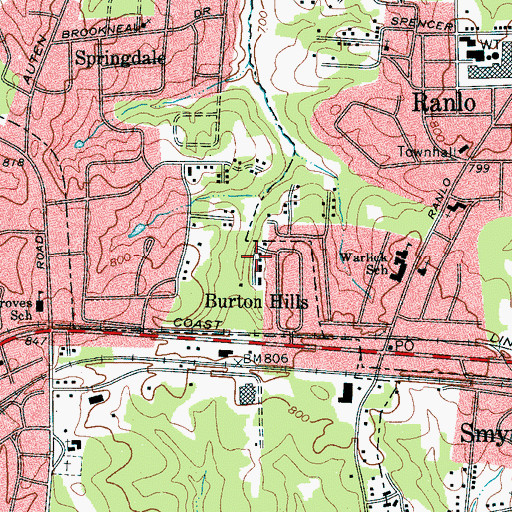 Topographic Map of Burton Hills, NC