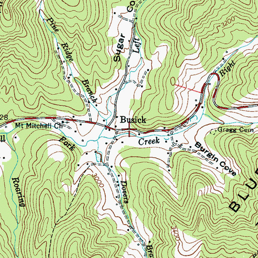 Topographic Map of Busick, NC