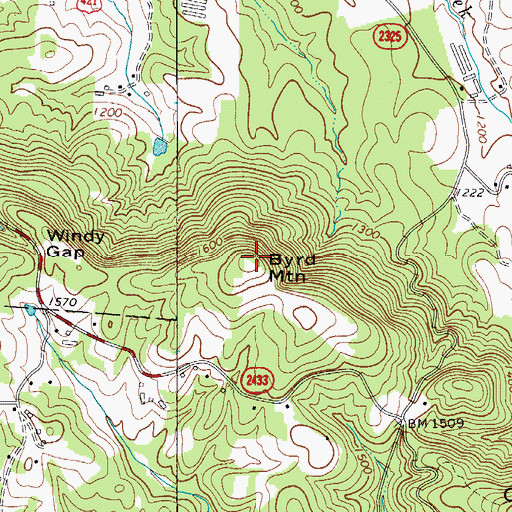 Topographic Map of Byrd Mountain, NC