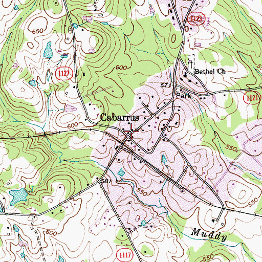 Topographic Map of Cabarrus, NC