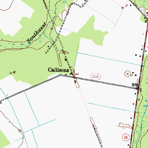 Topographic Map of Callisons, NC