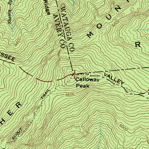 Topographic Map of Calloway Peak, NC