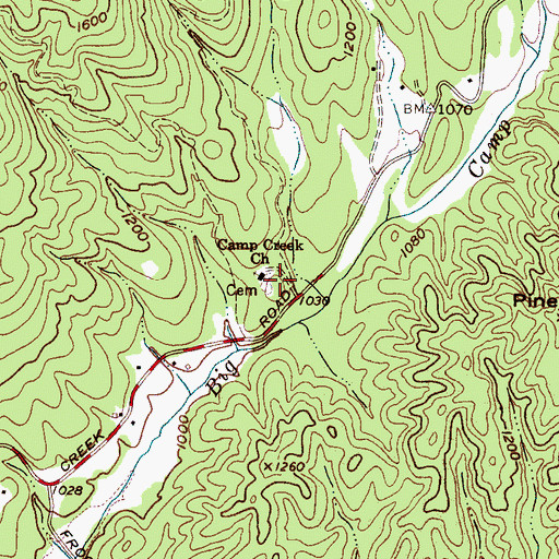 Topographic Map of Camp Creek Church, NC