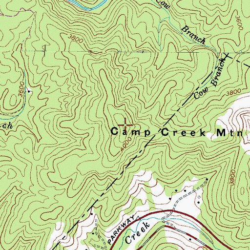 Topographic Map of Camp Creek Mountain, NC