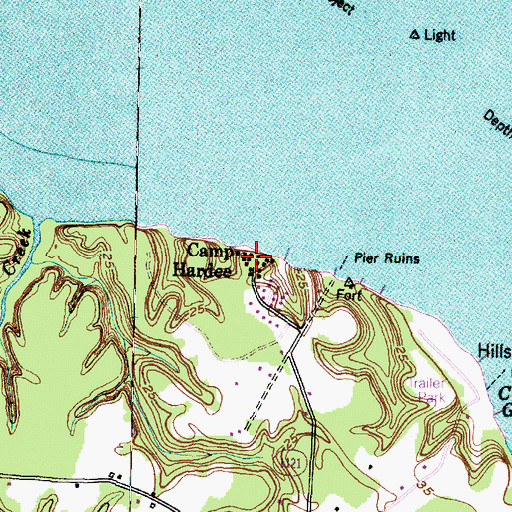 Topographic Map of Camp Hardee, NC