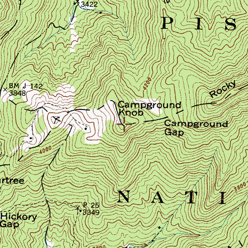 Topographic Map of Campground Knob, NC