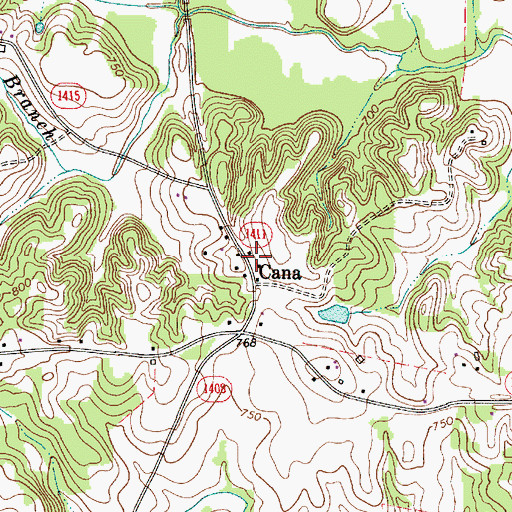 Topographic Map of Cana, NC