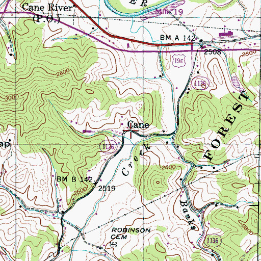 Topographic Map of Cane, NC