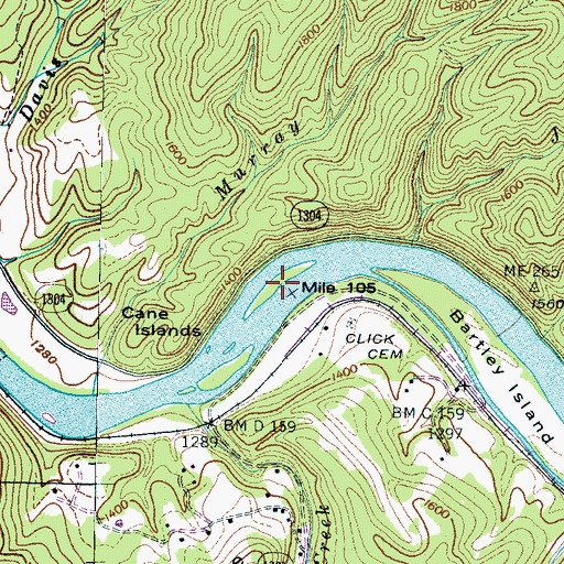 Topographic Map of Cane Islands, NC