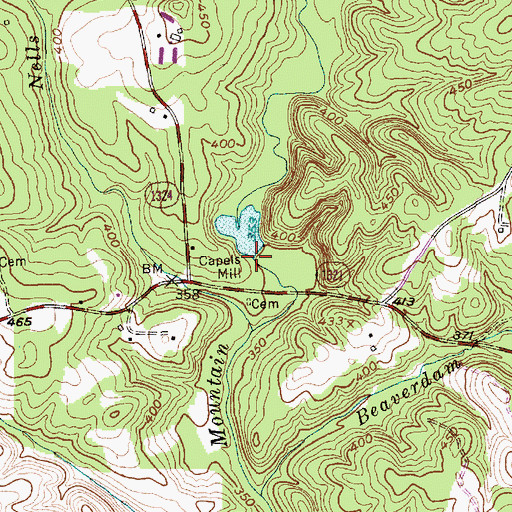 Topographic Map of Capels Mill, NC