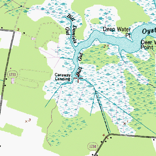 Topographic Map of Caraway Landing, NC