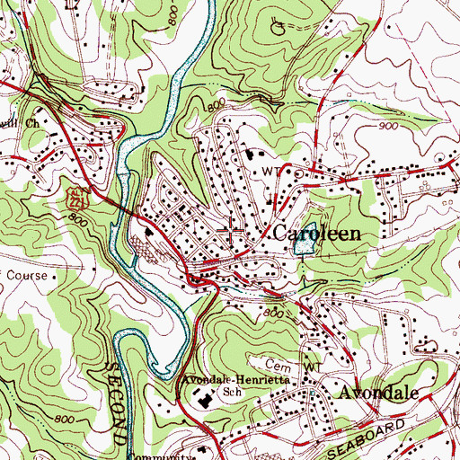 Topographic Map of Caroleen, NC