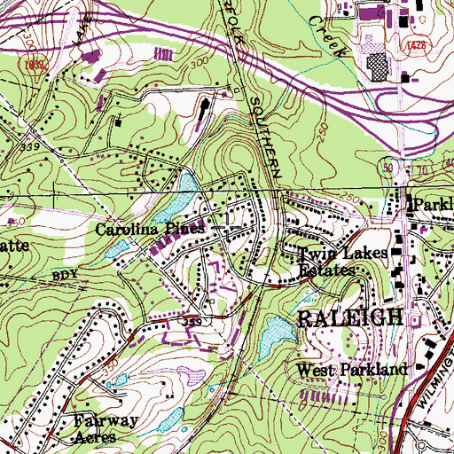 Topographic Map of Carolina Pines, NC