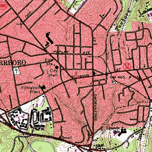 Topographic Map of Carrboro, NC