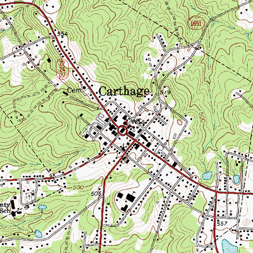 Topographic Map of Carthage, NC