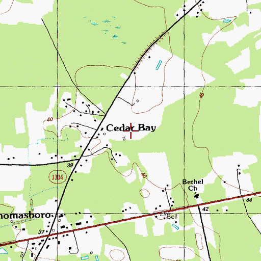 Topographic Map of Cedar Bay, NC