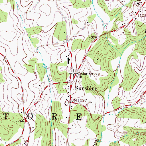 Topographic Map of Cedar Grove Church, NC