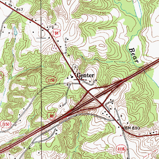 Topographic Map of Center, NC