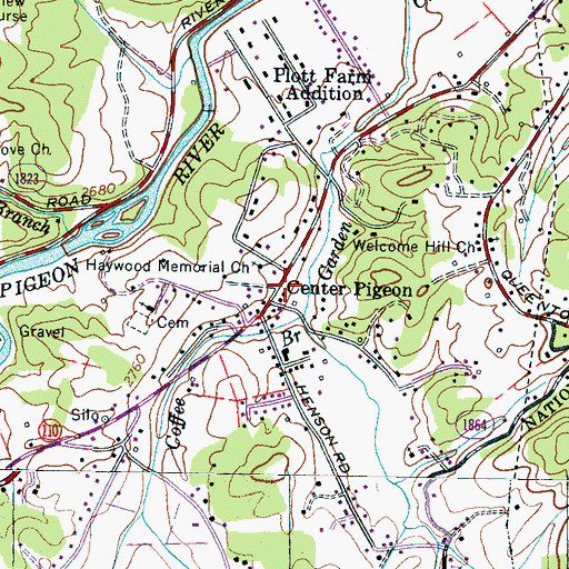 Topographic Map of Center Pigeon, NC