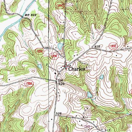 Topographic Map of Charles, NC