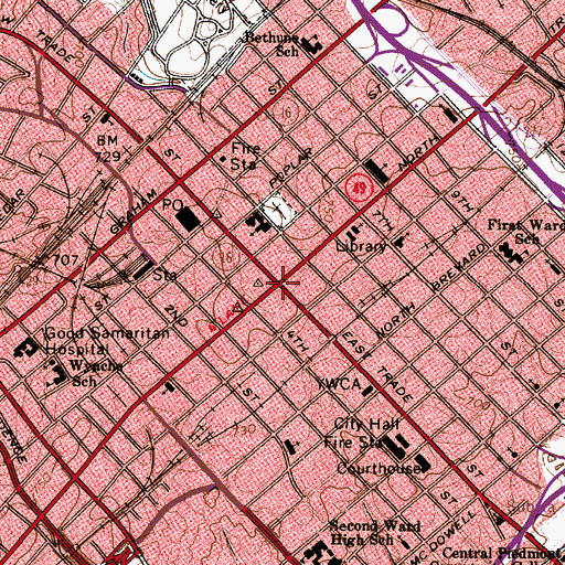 Topographic Map of Charlotte, NC