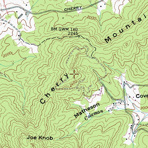 Topographic Map of Cherry Mountain, NC