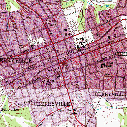 Topographic Map of Cherryville, NC