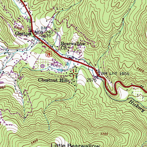 Topographic Map of Chestnut Hill, NC