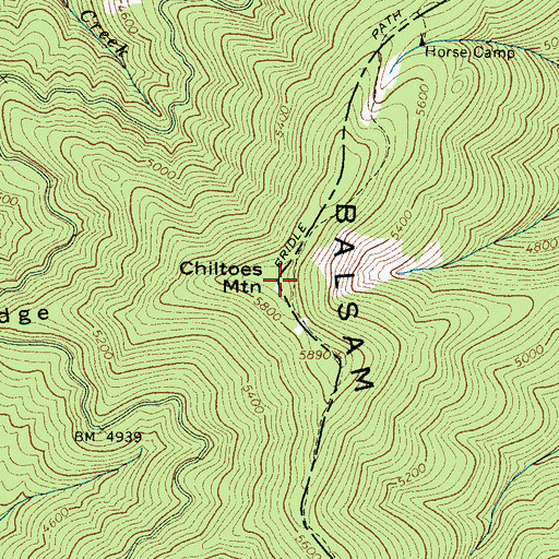 Topographic Map of Chiltoes Mountain, NC