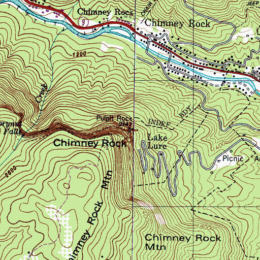 Topographic Map of Chimney Rock Mountain, NC