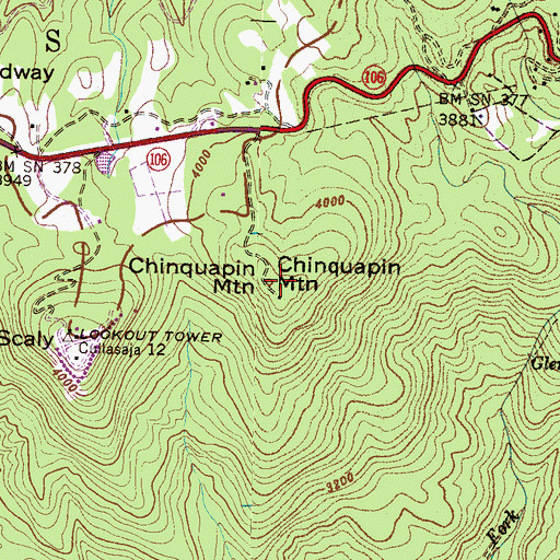 Topographic Map of Chinquapin Mountain, NC
