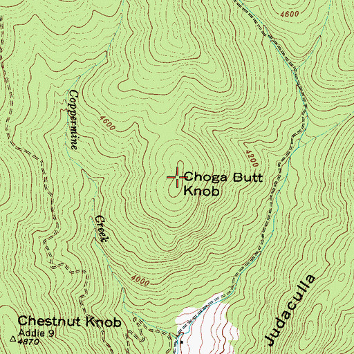 Topographic Map of Choga Butt Knob, NC